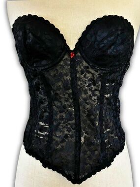 90’s Frederick's of Hollywood Black Lace Bustier with Red Accent